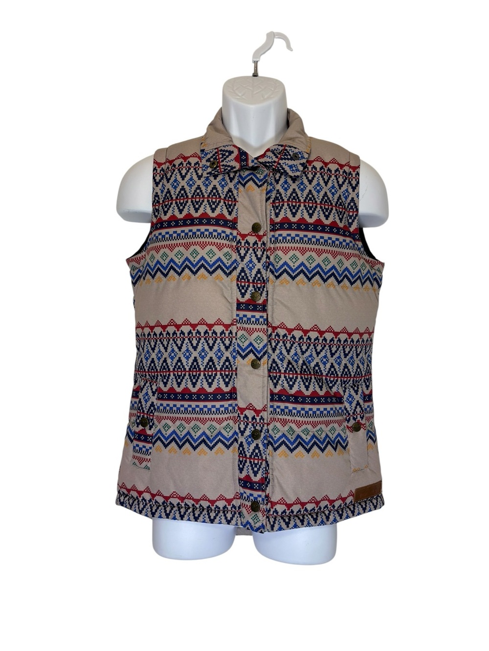 KAVU Aztec Print Insulated Snap Front Vest SzS Outdoor Western Boho Gorpcore